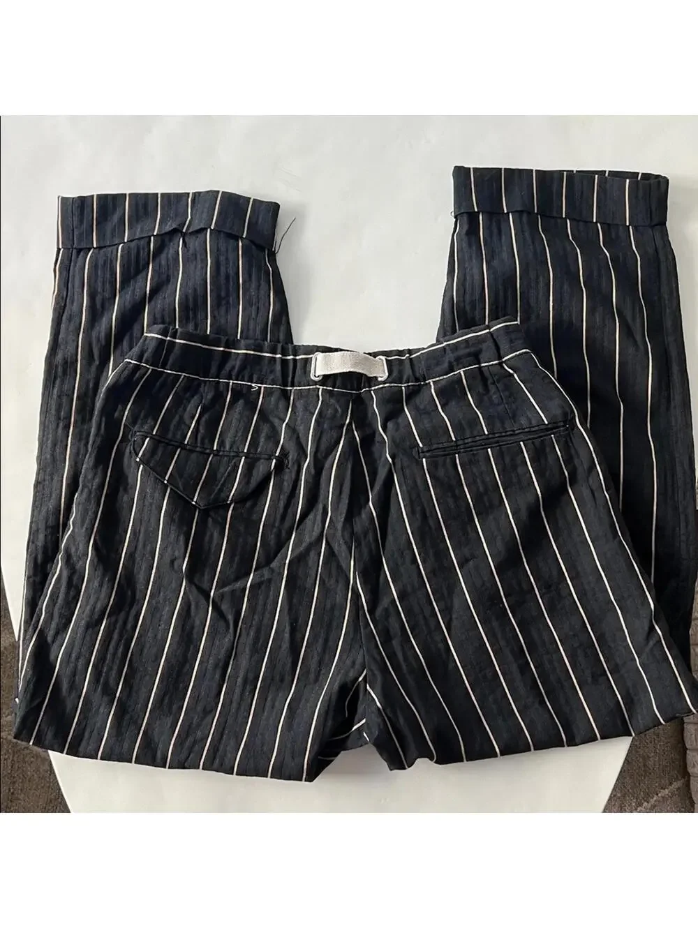 WHITE SAND GARMANY Navy Striped Buckled Trouser Pants EU 48